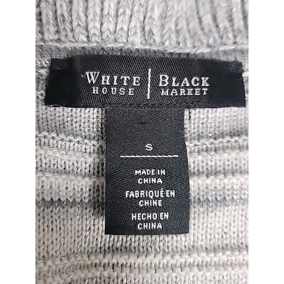 White House Black Market Silver Gray Striped Metallic Open Cardigan Sweater SZ S - Picture 4 of 7